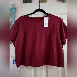 Wild Fable Burgundy Crop Top Short Sleeve Crewneck Cropped T-Shirt Size 1X